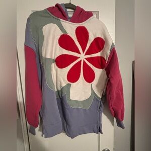 Free People Colorblock Floral Hoodie Sweater - Pink, Lavender, White, Red